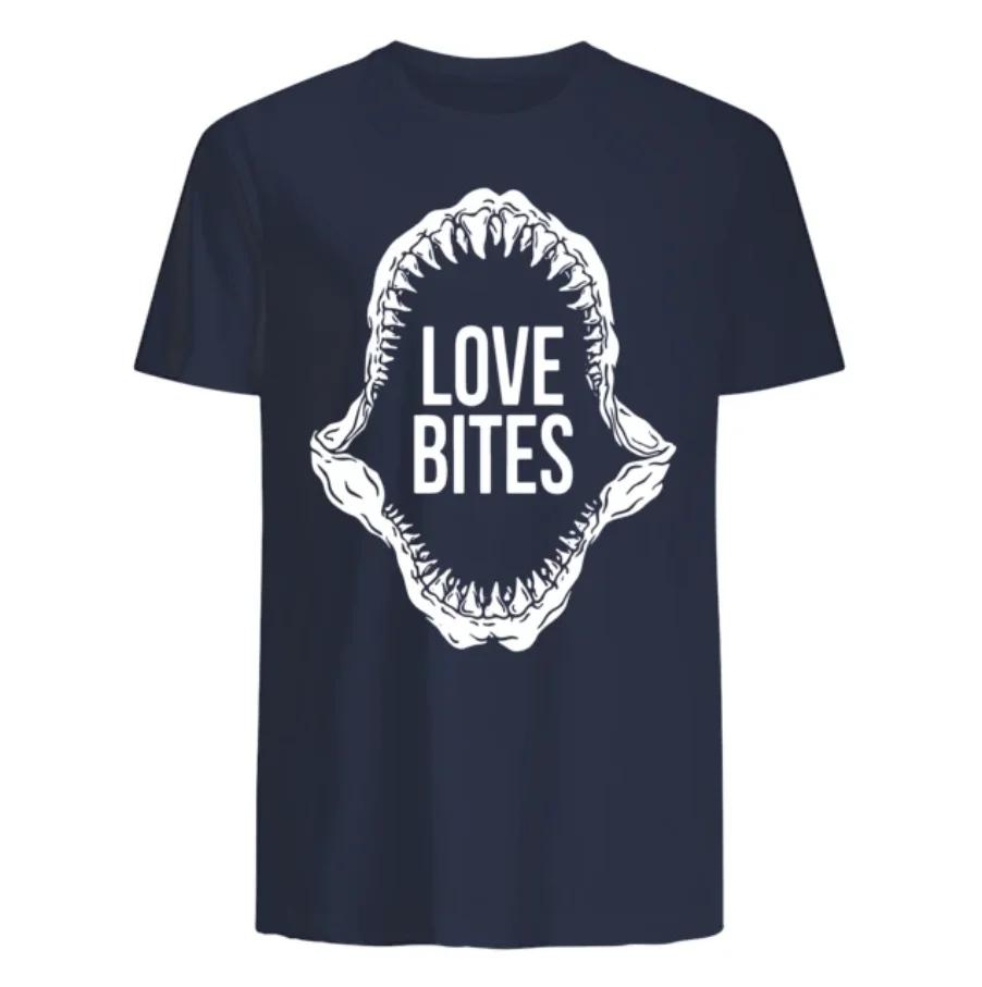 Футболка с принтом Челюсти Акулы Love Bites Новая 100% Хлопок Круглый Вырез Летняя Короткий Рукав Повседневная Мужская Футболка Размер S3XL