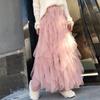 Fashion Tutu Tulle Skirt Women Long Maxi Skirt Spring Summer Korean Black Pink High Waist Pleated Skirt Female