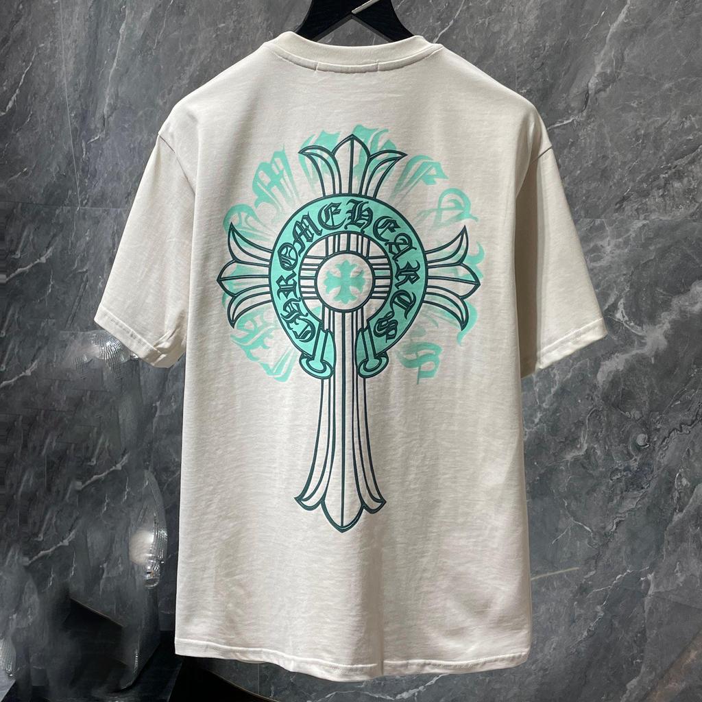 8737 CHROME HEARTS 2025 Летняя новая высококачественная хлопковая футболка с круглым вырезом, свободная, большого размера, для мужчин и женщин, футболка для пары