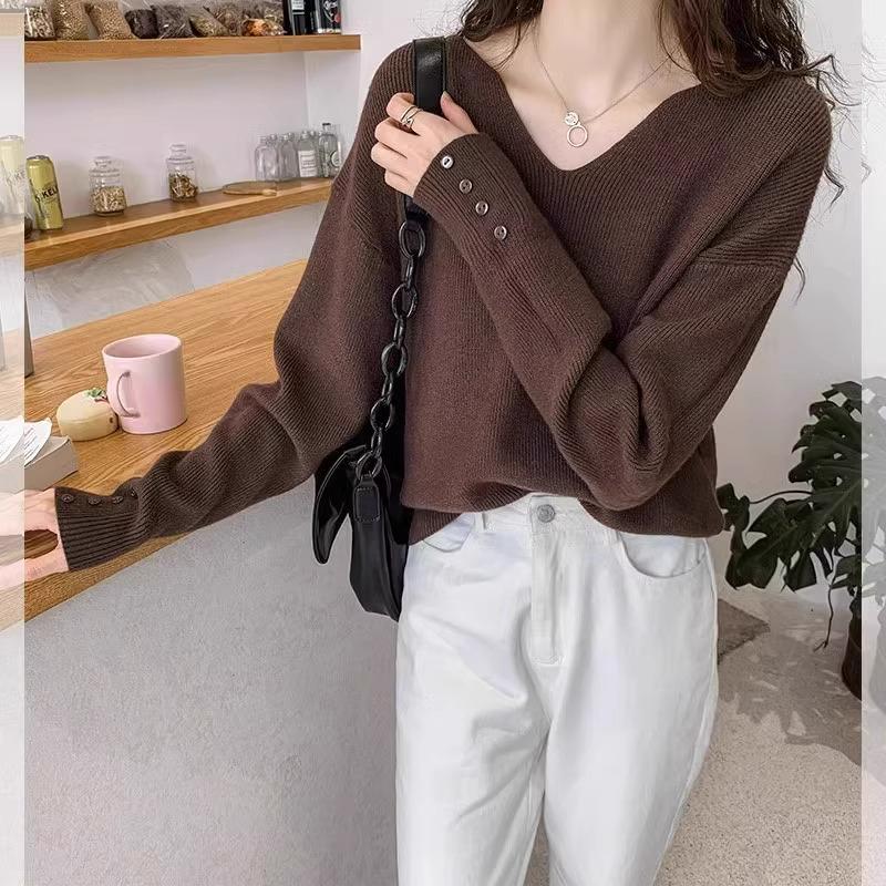 2025 Early Autumn V-Neck Loose Pullover Sweater for Women
