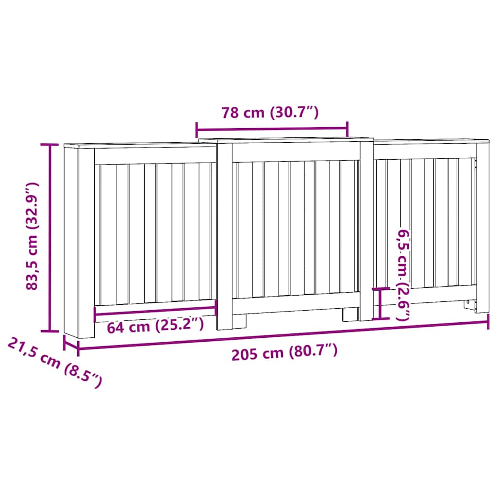 Radiator Cover Sonoma Oak 205 x 21.5 x 83.5 cm