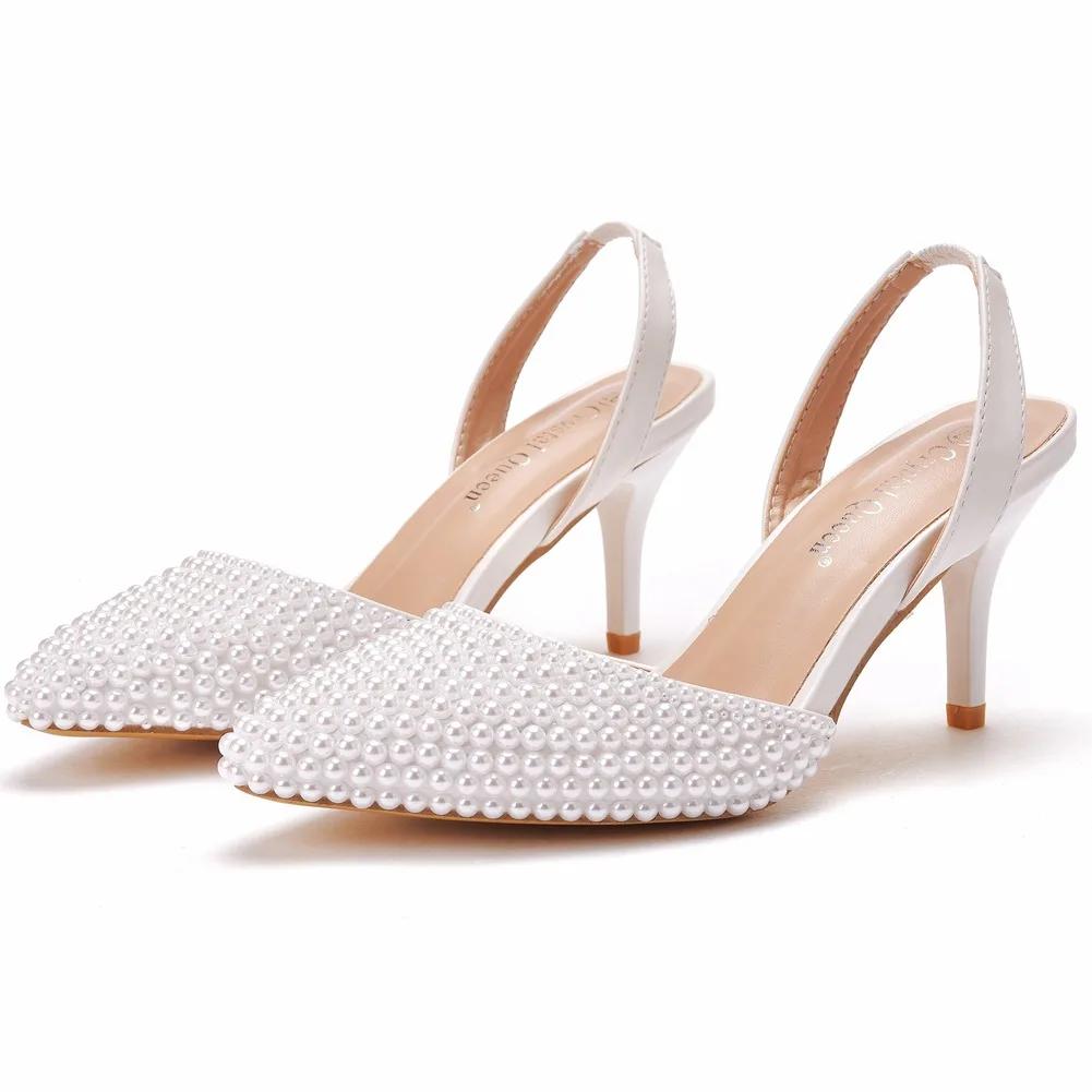 Plus Size 35-43 Shoes for Women Summer Elegant Women High Heel Comfortable Pearl Platform Shoes Wedding Party Sandalias De Mujer