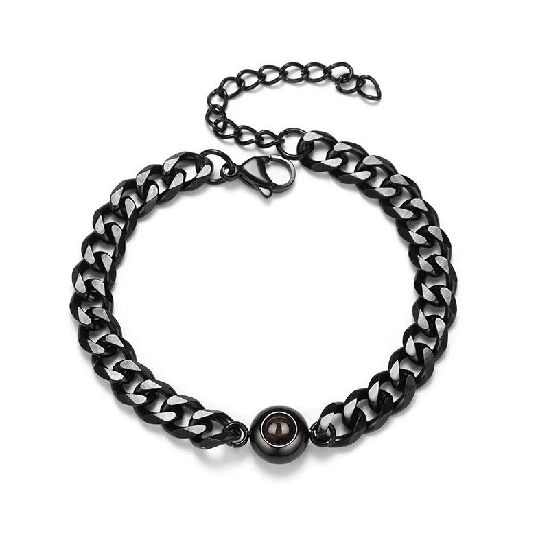 Персонализированный браслет с проекцией 'Я люблю тебя' на 100 языках - Браслет-бенгл из нержавеющей стали с кубинским плетением для мужчин и женщин