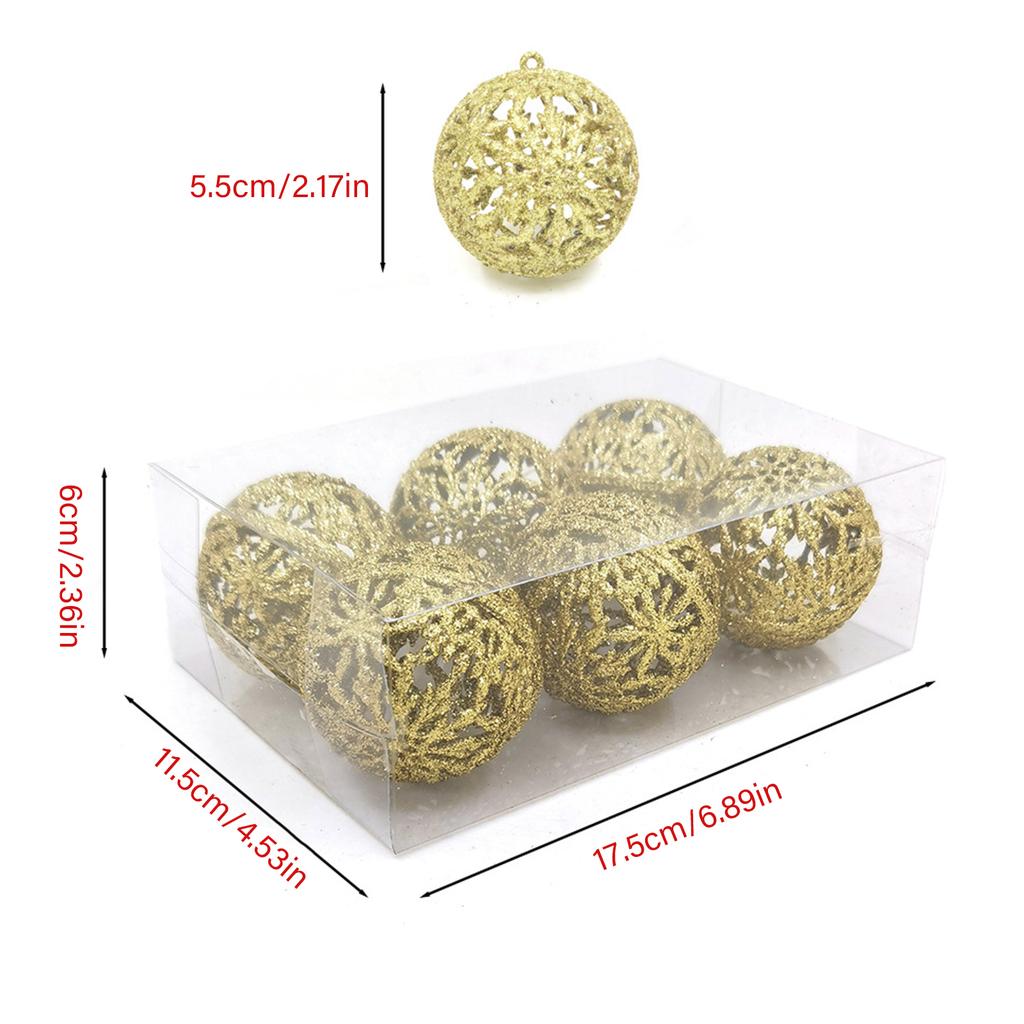 6Pcs Glittering Hollow Christmas Ball Ornament 55mm Shatterproof Decorative Baubles For Christmas Tree Decorations