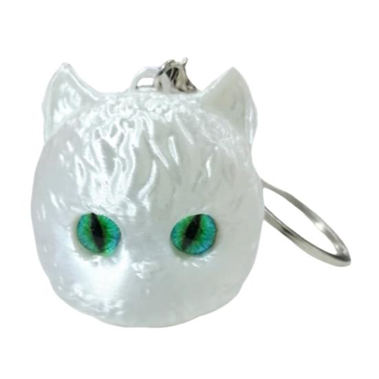 Игривая Кошка Сумка Украшение 3D Печатная Голова Брелок, Милый Kawaii Котёнок Шарм с Жемчужным Покрытием и Ярко-Зелеными Глазами, Легкий Животное Подвеска