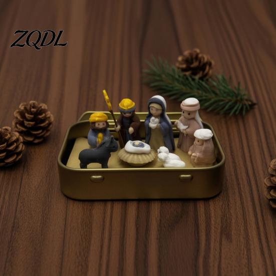 Compact Figurine Collection Mini Nativity Set in Tin Box, 3D Printed Pocket Scene Set, Small Durable Christmas Story Display Holy Family Jesus