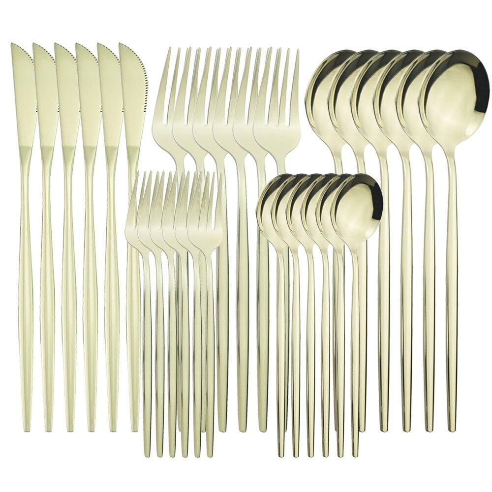 30 шт./6 компл. столовая посуда золотые ножи вилка десерт кофейные чайные ложки ложки набор столового серебра столовые приборы из нержавеющей стали кухонная посуда