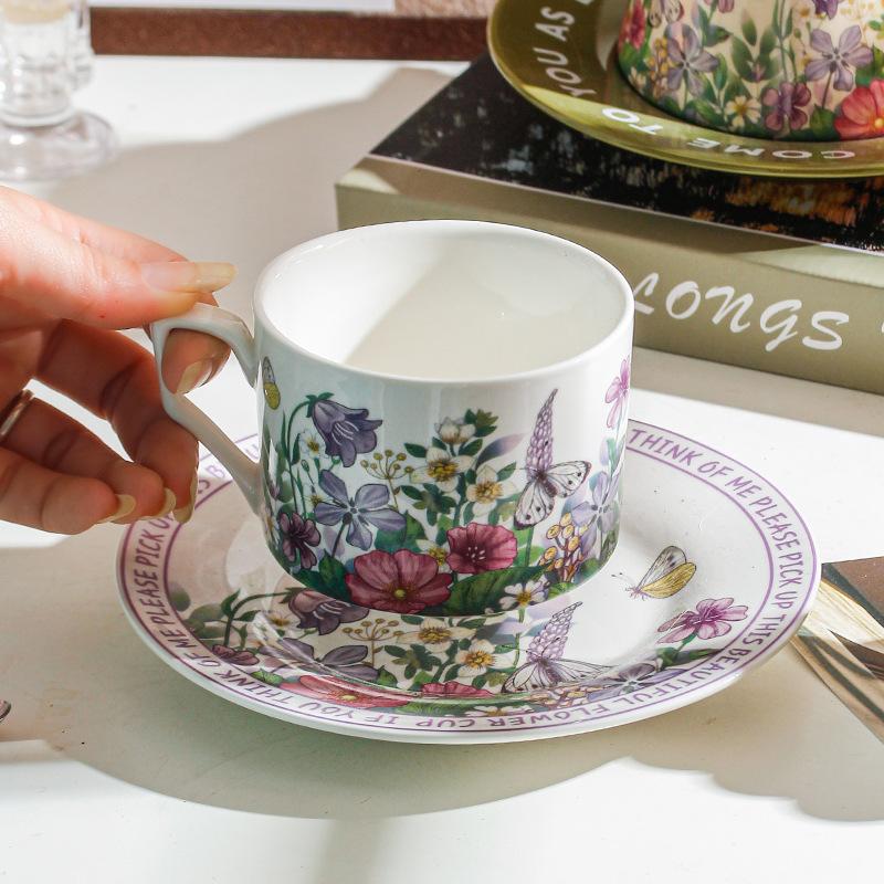 Ретро Идиллическая Кофейная Чашка с Блюдцем Антикварная Масляная Живопись Зеленый Ландыш Керамическая Чашка с Блюдцем Чашка для Послеобеденного Чая