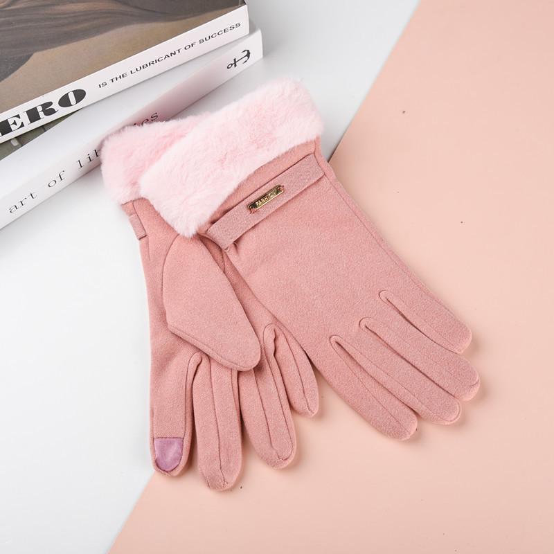 Новые женские перчатки с сенсорным экраном из кроличьего меха: Велоспорт и вождение в корейском стиле, милая флисовая подкладка для холодной погоды