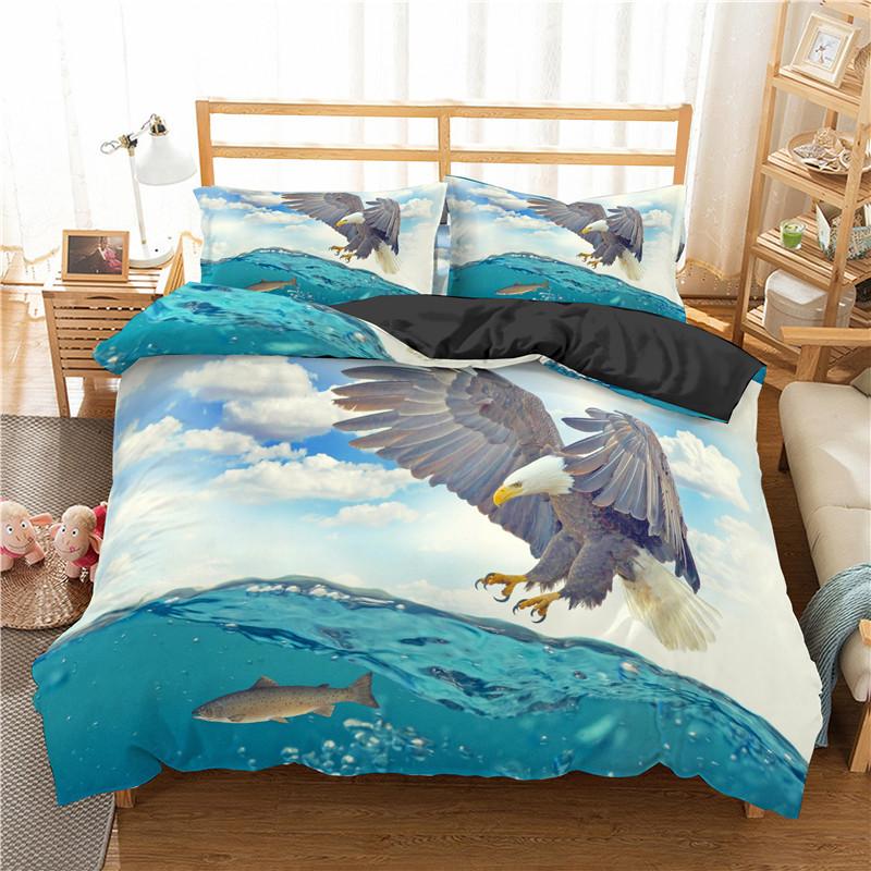 Eagle Duvet Cover Animal Bedding Set Queen King Size For Kids Teens Adults White Black Wildlife 2/3pcs Polyester Quilt Cover