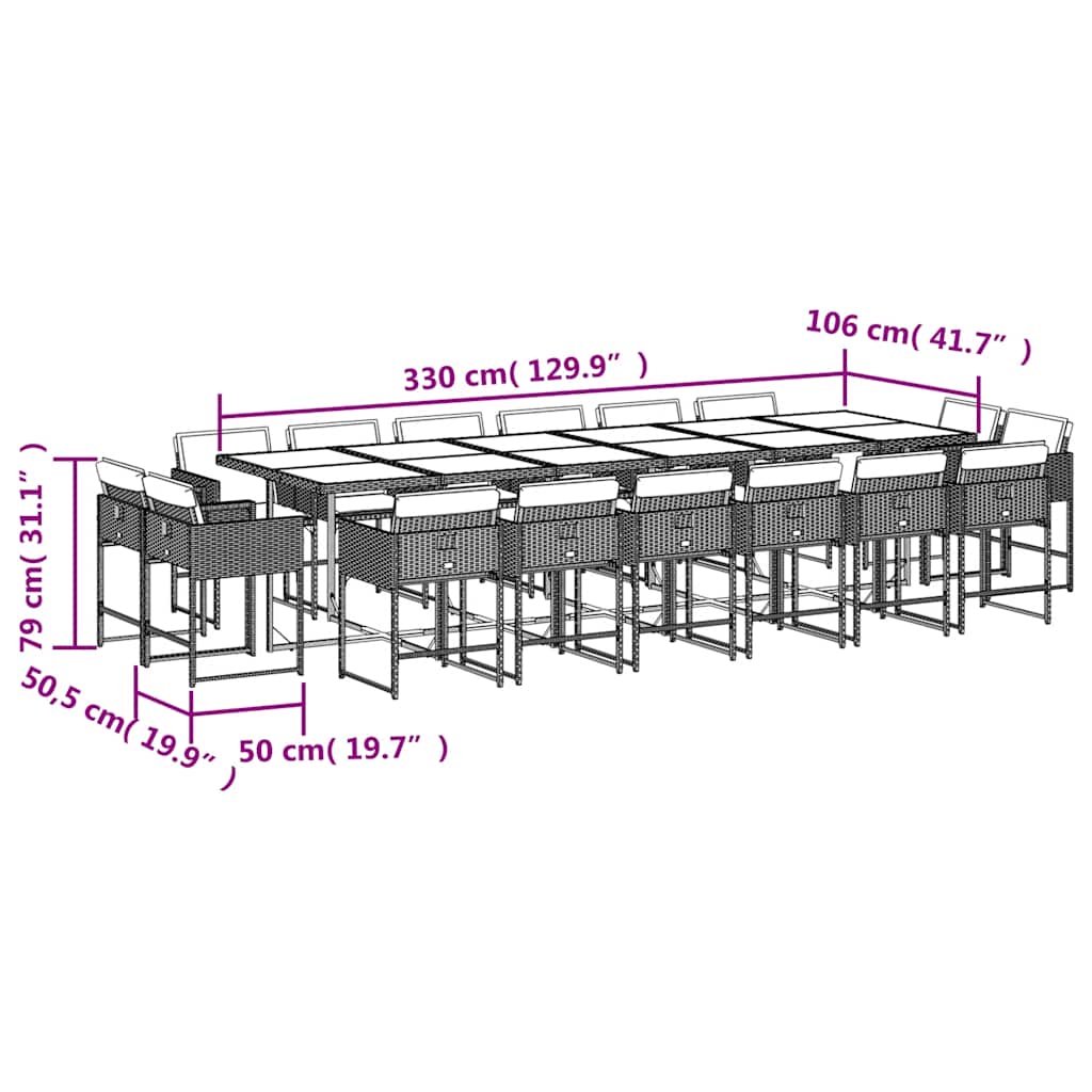 17 Piece Garden Dining Set with Cushions Gray Poly Rattan