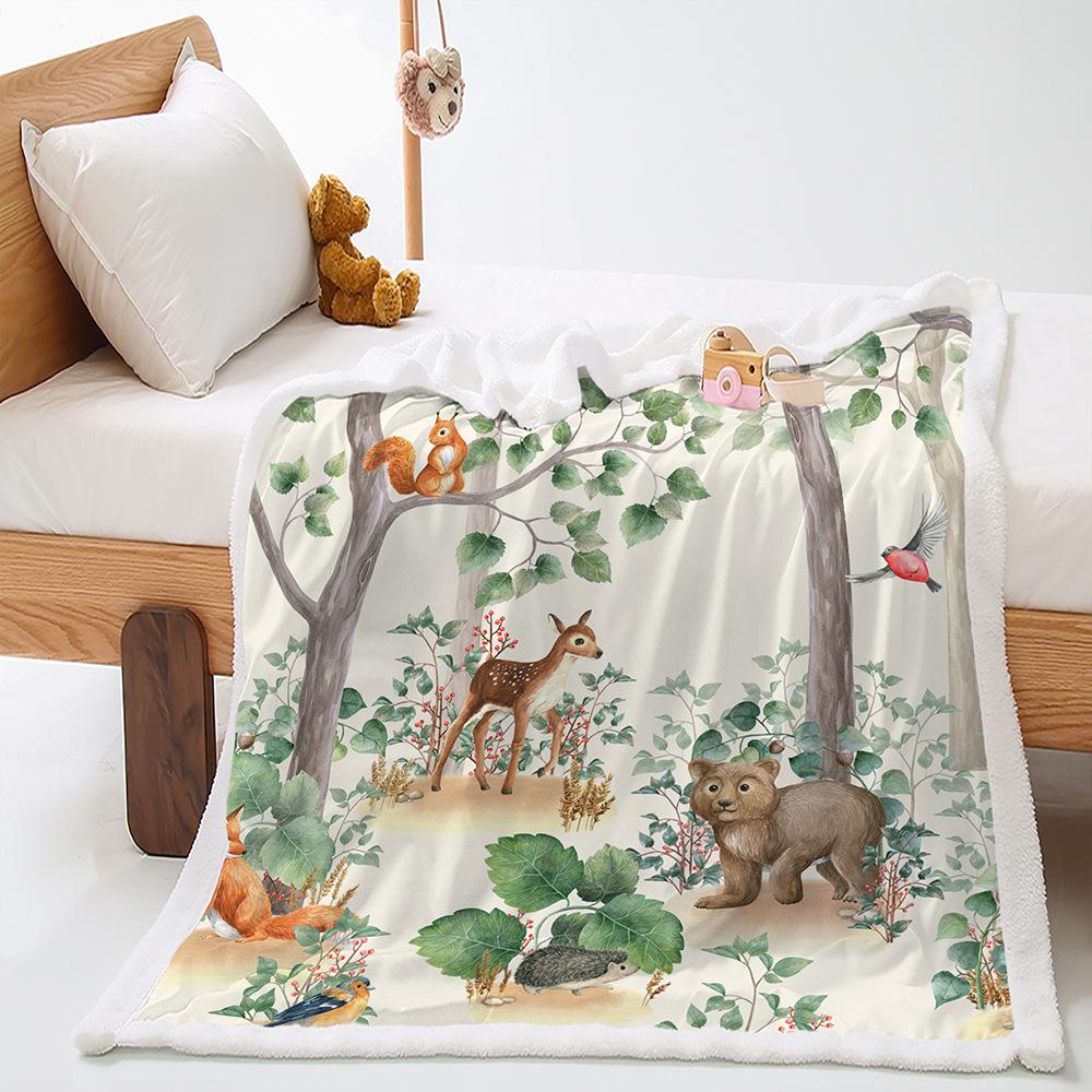 Digital Printing Cover Blanket Animal Illustration Camping Forest Thickened Lamb Fleece Crystal Fleece Blanket