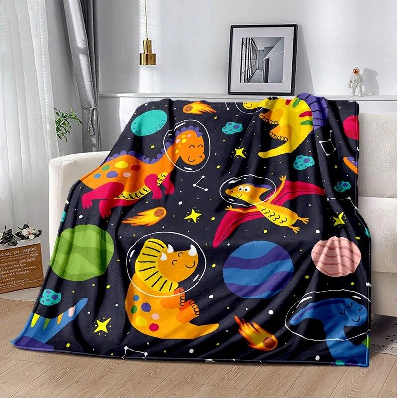 Cartoon Dinosaur Space Cute Dino Children Soft Plush Blanket,Flannel Blanket Throw Blanket for Living Room Bedroom Bed Sofa Kids