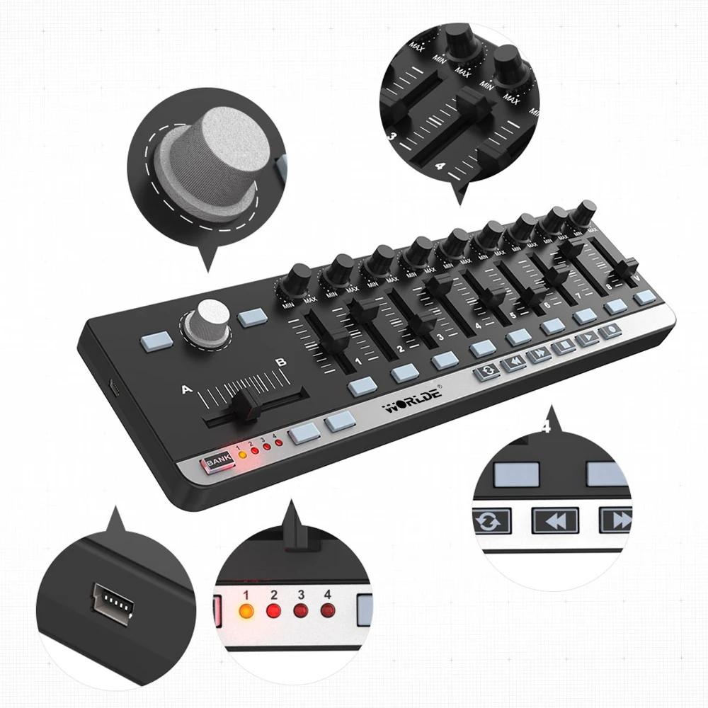 Простой контроллер 9 MIDI-контроллер - Тонкий портативный USB-контроль с 4 банками памяти, 6 кнопками транспорта и комплектом Plug-in-Play