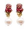 Аксессуары Серьги Бусины из розового жемчуга Красные 8 мм Цветок ручной работы Милые покачивающиеся и жемчужные бусины [Розово-красные]