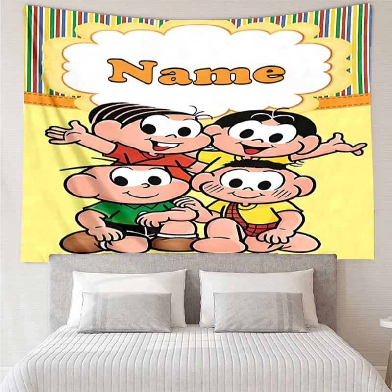 Custom Name Turma da Monica Print Tapestry, Backdrop, Easy Setup, Ideal for Bedroom, Office & Living Room, with Aesthetic Wall Hanging Decor.