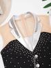 Girls Sparkling Skating Dress Sleeveless Patchwork One Piece with Fingerless Gloves Built In Briefs Performance Costume