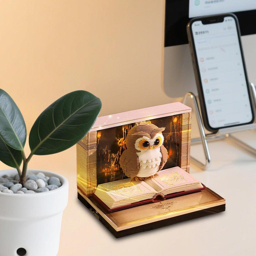 3D Time Piece Calendar 2026 3D Calendar Paper Carving Art Memo Pad Notepad Owl-Shaped Tear Away Carving Time Piece Notepad