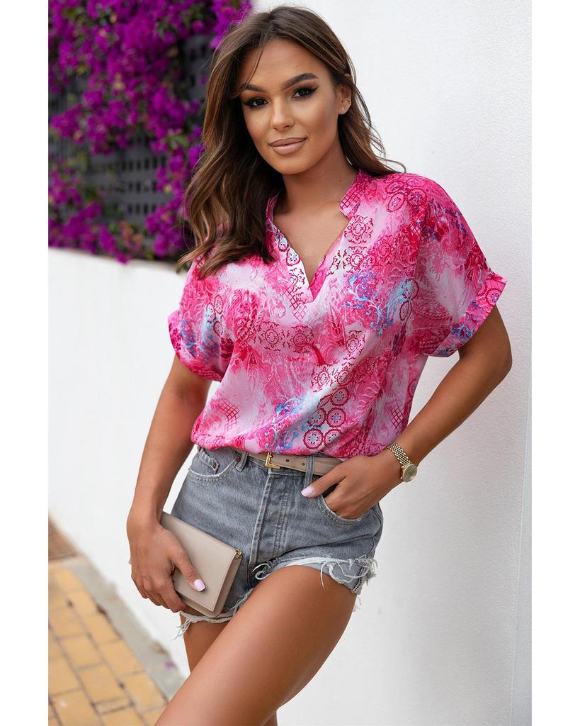 Azura Exchange Блузка с абстрактным цветочным принтом и V-образным вырезом