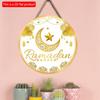 2D плоский 20*20 см 1 шт EID Mubarak Gloden Moon&Stars симпатичный круглый деревянный кулон, золотой великолепный стиль потолочный подвесной орнамент Рамадан, ислам мусульманский