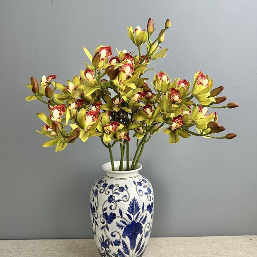 Real Touch Artificial Silk Cymbidium Branch Handmade Artificial Orchid Flower  Home Decoration