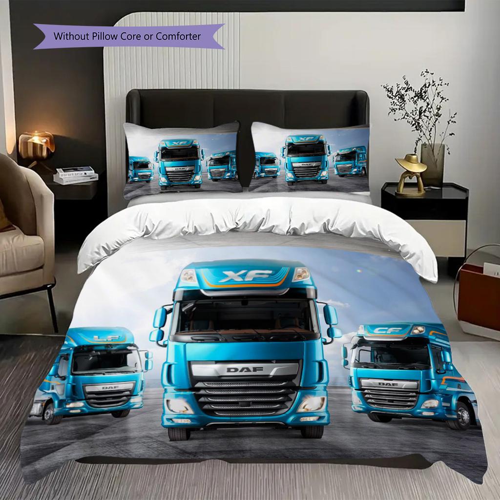 Dynamic Blue Truck Highway Bedding (1 * duvet cover + 2 * pillowcase, without core) 2D Flat Bedding set Christmas birthday gift Soft and comfortable