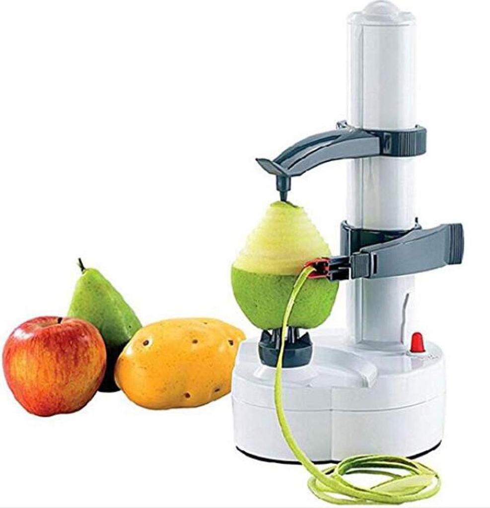 Electric Potato Peeler Automatic Rotating Peeler for Potatoes, Apples, Fruits, and Vegetables Stainless Steel Kitchen Peeling Tool (White, 1 Piece)