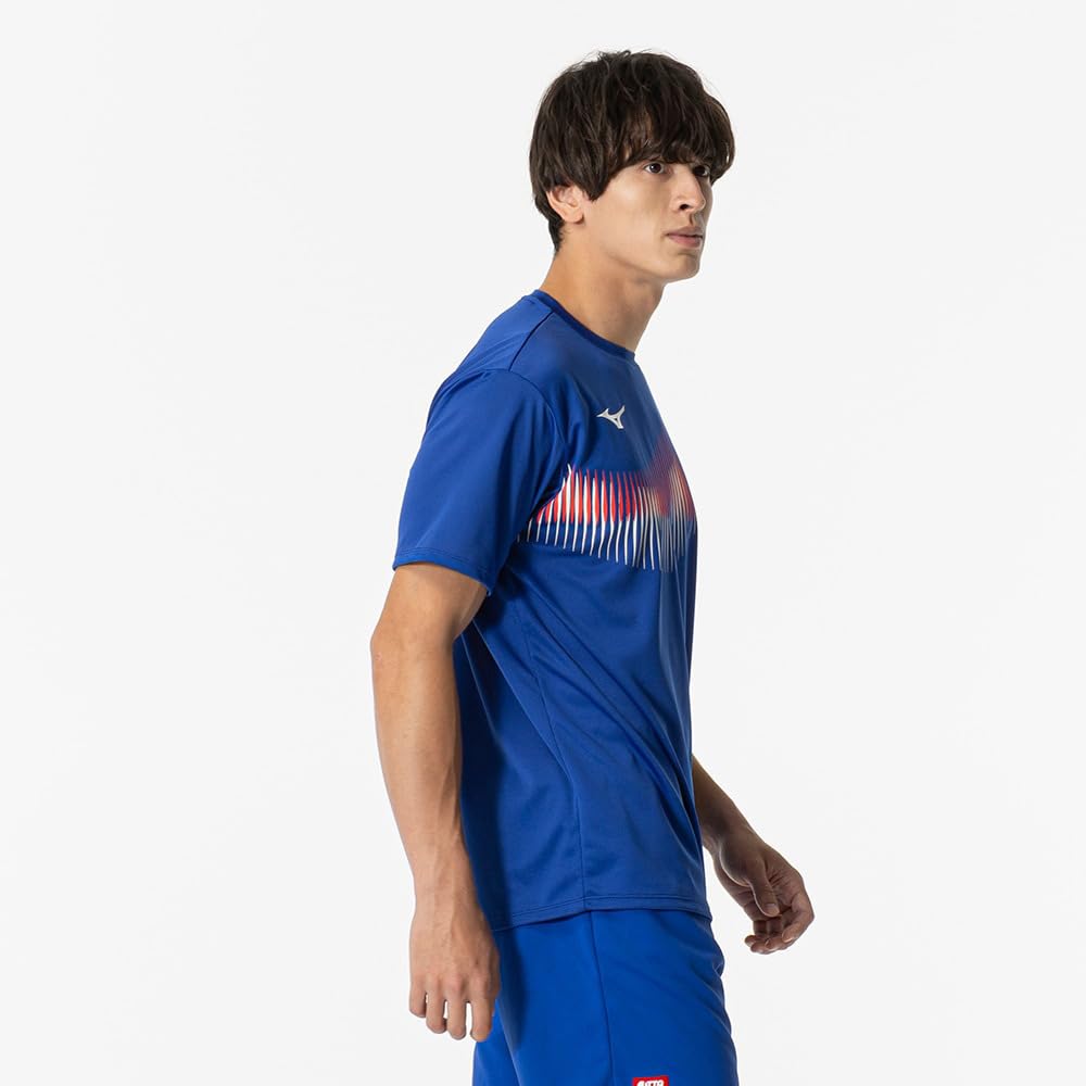 Mizuno Рубашка для игры в настольный теннис Short JTTA Surf Размер M, Рукав, Сертифицированная, Влагоотводящая, Быстросохнущая, Унисекс, 82JAB111, Синяя,