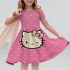 Sanrio 2026Новое летнее платье для девочек Модное мультяшное милое Hello Kitty 3D-печать Платья для девочек с коротким рукавом Одежда для принцесс на каникулы
