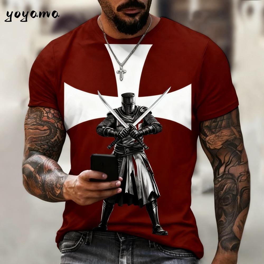 Vintage Knights Templar 3D Print T-Shirt Kids Summer Kids Short Sleeve Tee Boy and Girl T-Shirts Street Y2k Clothes