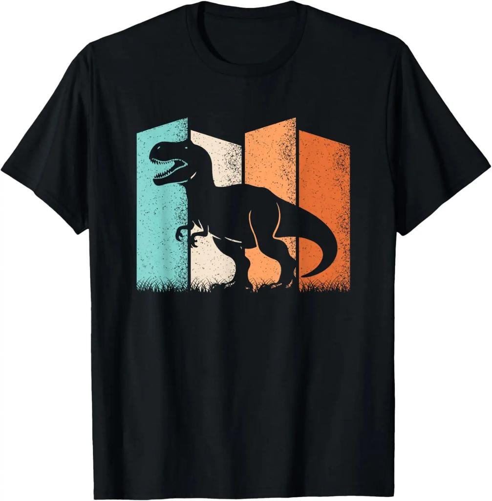 Men's dinosaur and Tyrannosaurus rex pattern printed 100% pure cotton short-sleeved T-shirt, retro and nostalgic Harajuku top