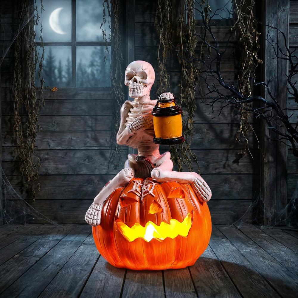 Cross-border creative Halloween pumpkin skull character ornament LED luminous pumpkin lamp ornament ghost festival decoration props
