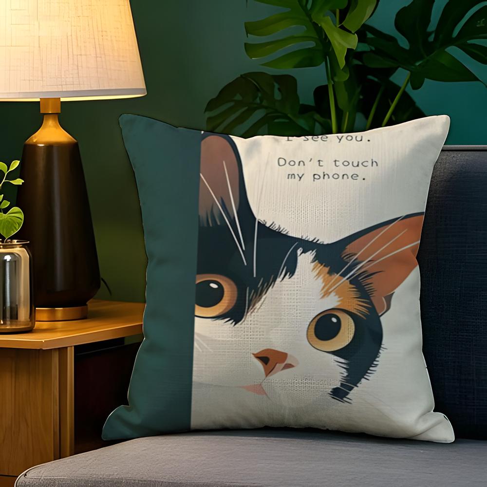 Funny cute cat peeking out Pillow Case Natural Linen Pillow Case DoubleSided Decor Sofa Pillowcase Home Decor