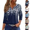 Women's T Shirt Print Button 3/4 Sleeve Daily Weekend Fashion Basic V- Neck Regular Top