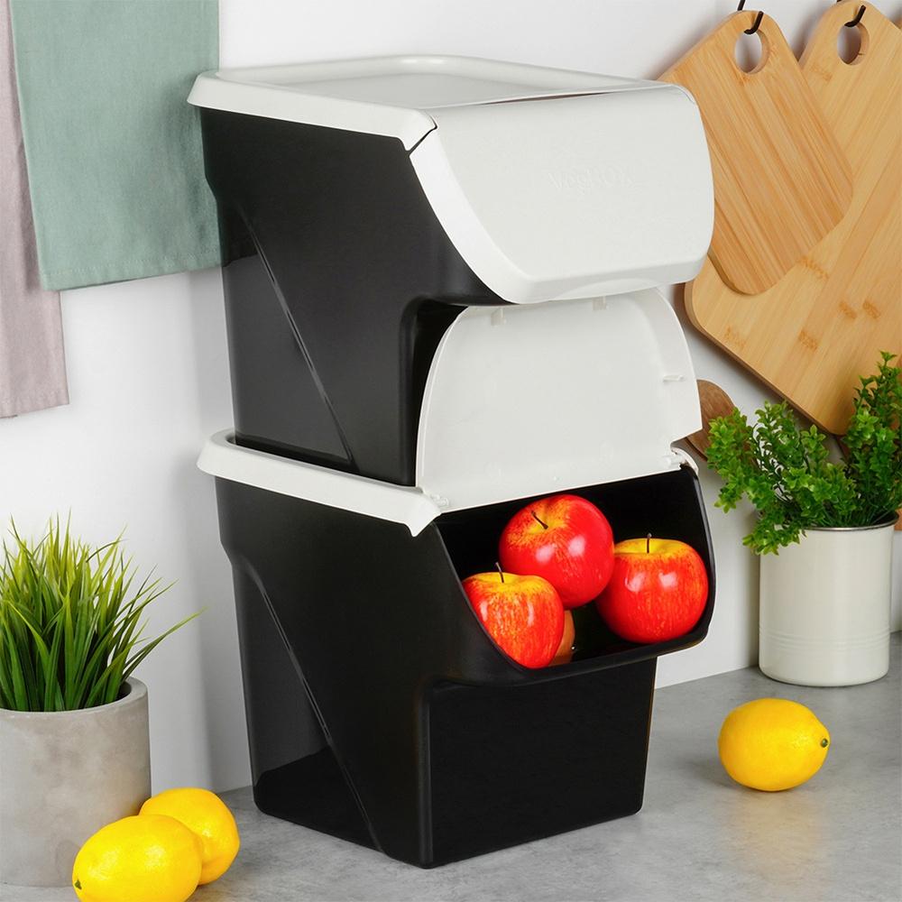 Vegetable And Fruit Container With Lid, Ash Grey, 13 L, 2 Pcs.