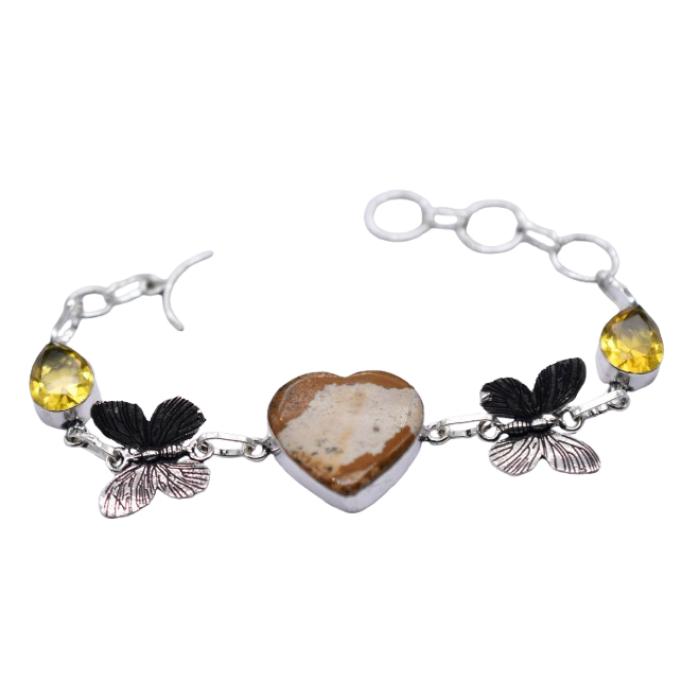 Jasper Citrine Gemstone Silver Plated Handmade Bracelet Jewelry BR 103