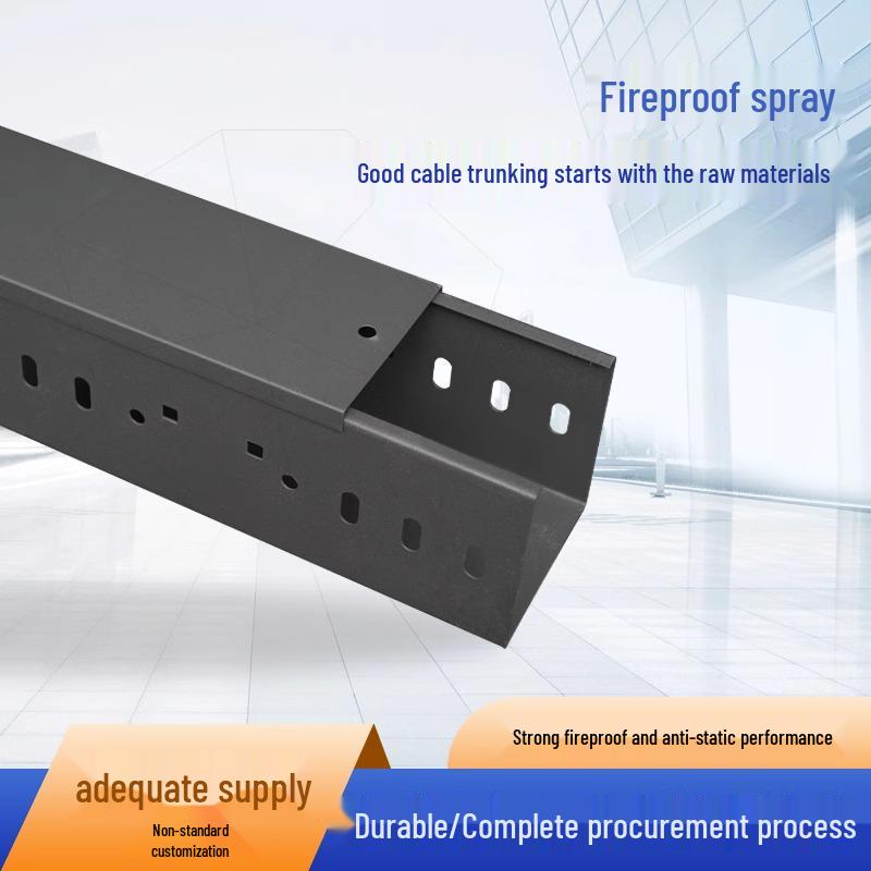 Dark Gray U-Shaped Fireproof Metal Cable Tray with Powder-Coated Iron Plate