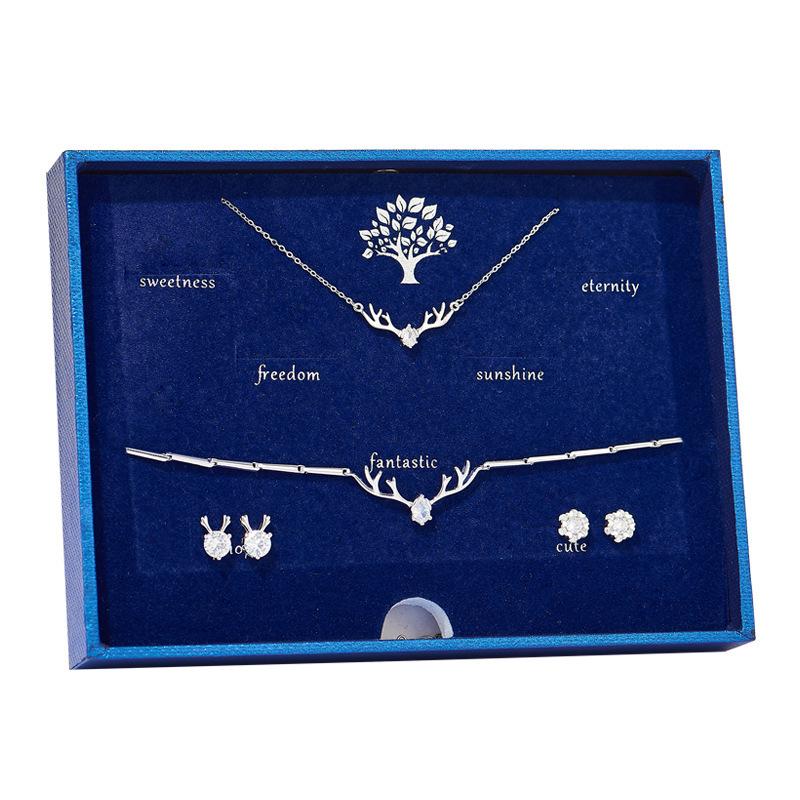 Набор из ожерелья из стерлингового серебра 925 пробы и серег-пусет в виде маленьких оленей – Рождественский/Подарок на день рождения для девочек