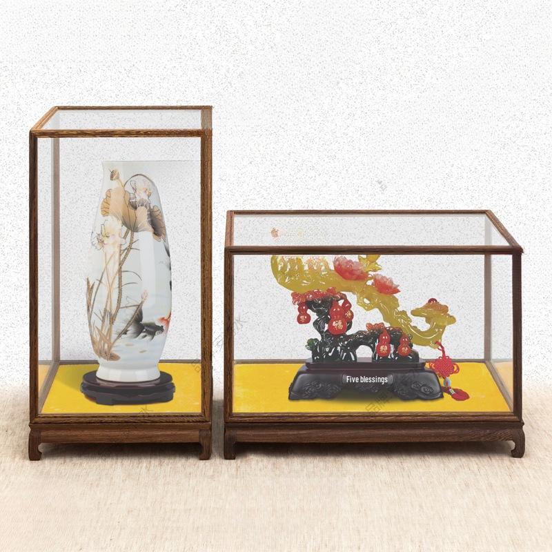Rosewood Glass Treasure Cage for Guanyin and Buddha Statues – Custom Dustproof Display Box Ornament