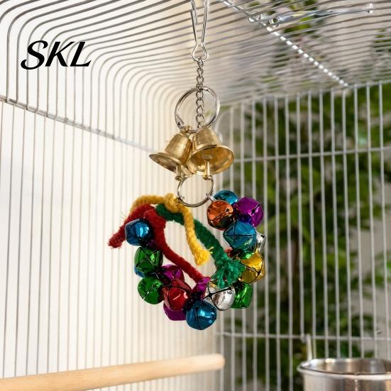 Safe Parrot Chew Toy Jingle Bell Toy, Red Green Christmas Bird Cage Cotton Rope Chewing for Lovebirds Budgies Conures Cockatiels Plaything