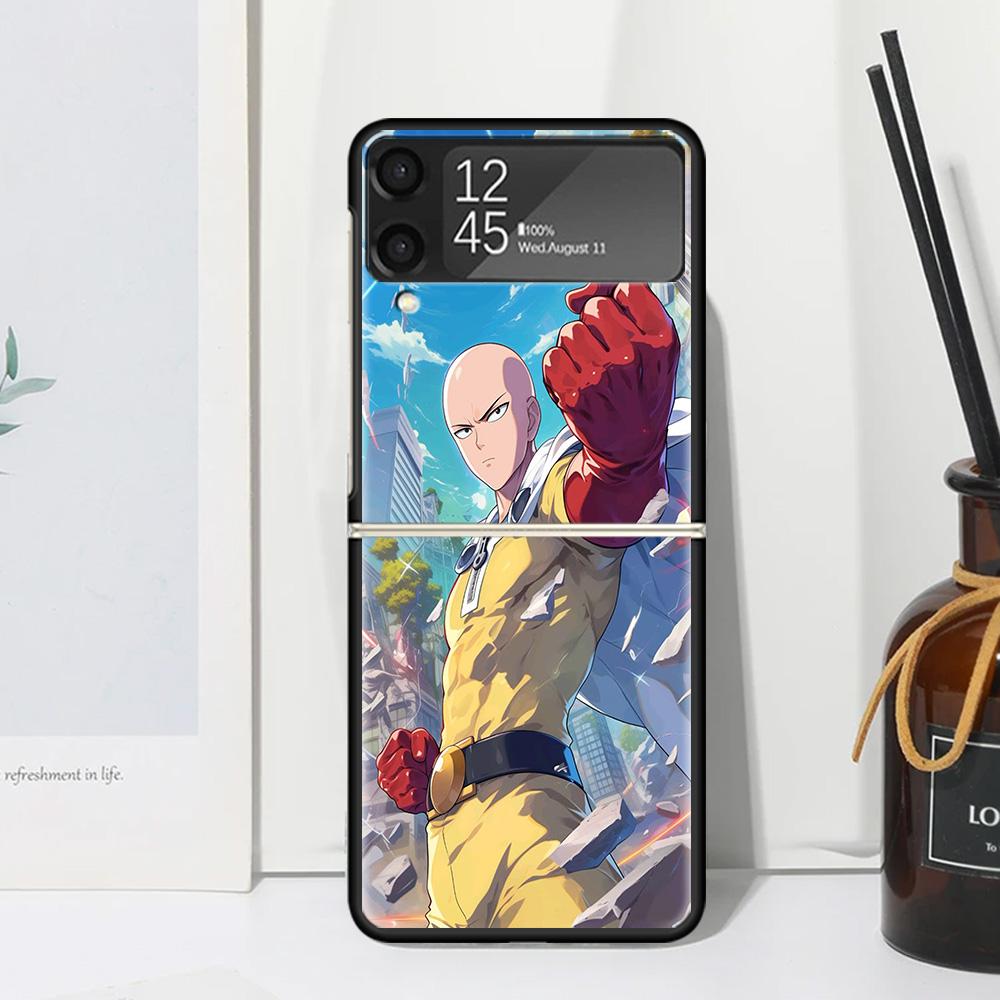 Чехол-бампер One P-Punch-Man Saitama King для Samsung Galaxy Z Flip 7 6 5 4 3 5G Flip3 Flip4 Flip5 ZFlip6 ZFlip7 Черный Funda