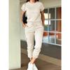 Spring Women's Casual Workwear Short Sleeve Top Tunic Lace-Up Jumpsuit