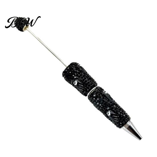 Halloween Beadable Pen Rhinestone Pen, Glitter Plastic Beaded Pumpkin Ghost Skull Writing Gel Ink for DIY Craft Making, School Office Supplies Set