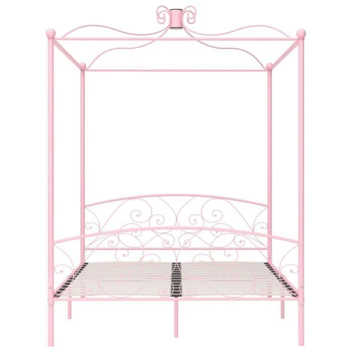 VidaXL Cadre de lit à baldaquin Rose Métal 160 x 200 cm