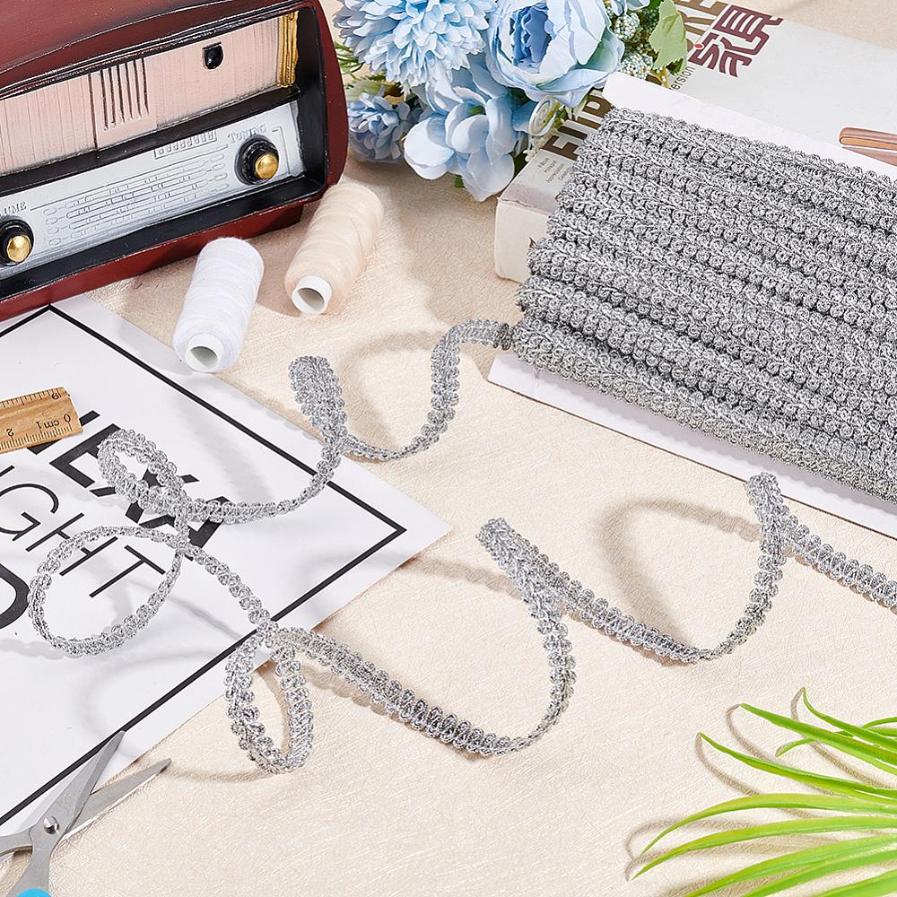 1card Sparkle Metallic Polyester Braided Lace Trim Sewing Centipede Lace Ribbon for Clothes Accessories and Curtains Accessories Silver