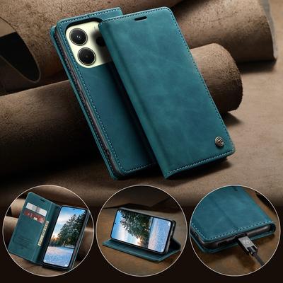 Ультратонкий прочный магнитный чехол из матовой кожи для телефона Xiaomi Redmi Note 14 13 12 11 10 Redmi 14C 13 13C 12C держатель для карт и подставка-книжка