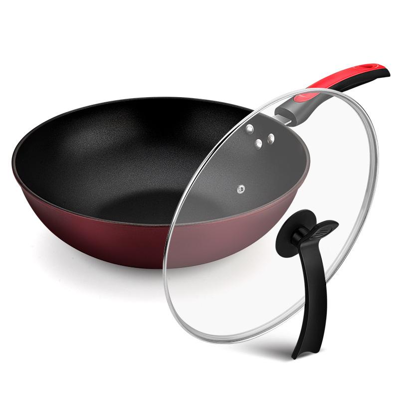 30 см Сковорода Вок с антипригарным покрытием Сковорода из нержавеющей стали с антипригарным покрытием Сковорода с сотовым антипригарным дном и стеклянной крышкой