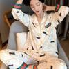 Women Plus Size Pajamas Silk Long Sleeve  Loungewear Two-Piece Fashion Webbing Chain Pattern Trouser Set Sexy Sleepwear