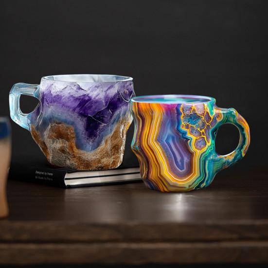 Минеральная хрустальная кружка для кофе, чашка для воды, новинка, кружки для напитков, цветная полупрозрачная кружка для чая для горячих напитков, элегантный рождественский подарок для домашнего офиса