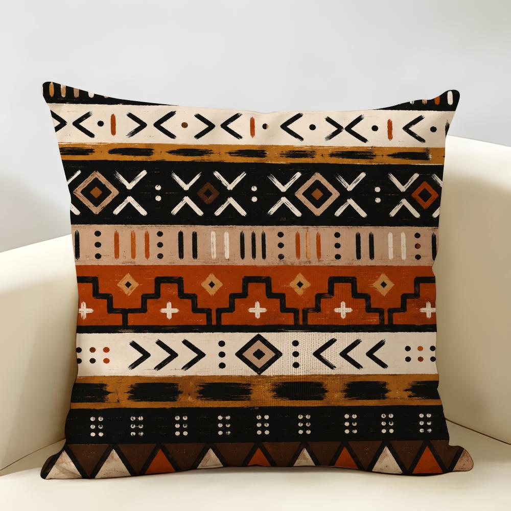 African Modern Tribal Geometric Cushion Cover Durable Hypoallergenic Organic Linen Pillow Cover Washable SkinFriendly